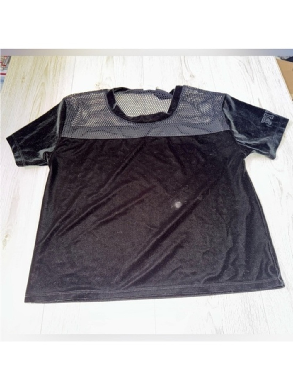 Victoria’s Secret pink black velour mesh short sleeve shirt top
